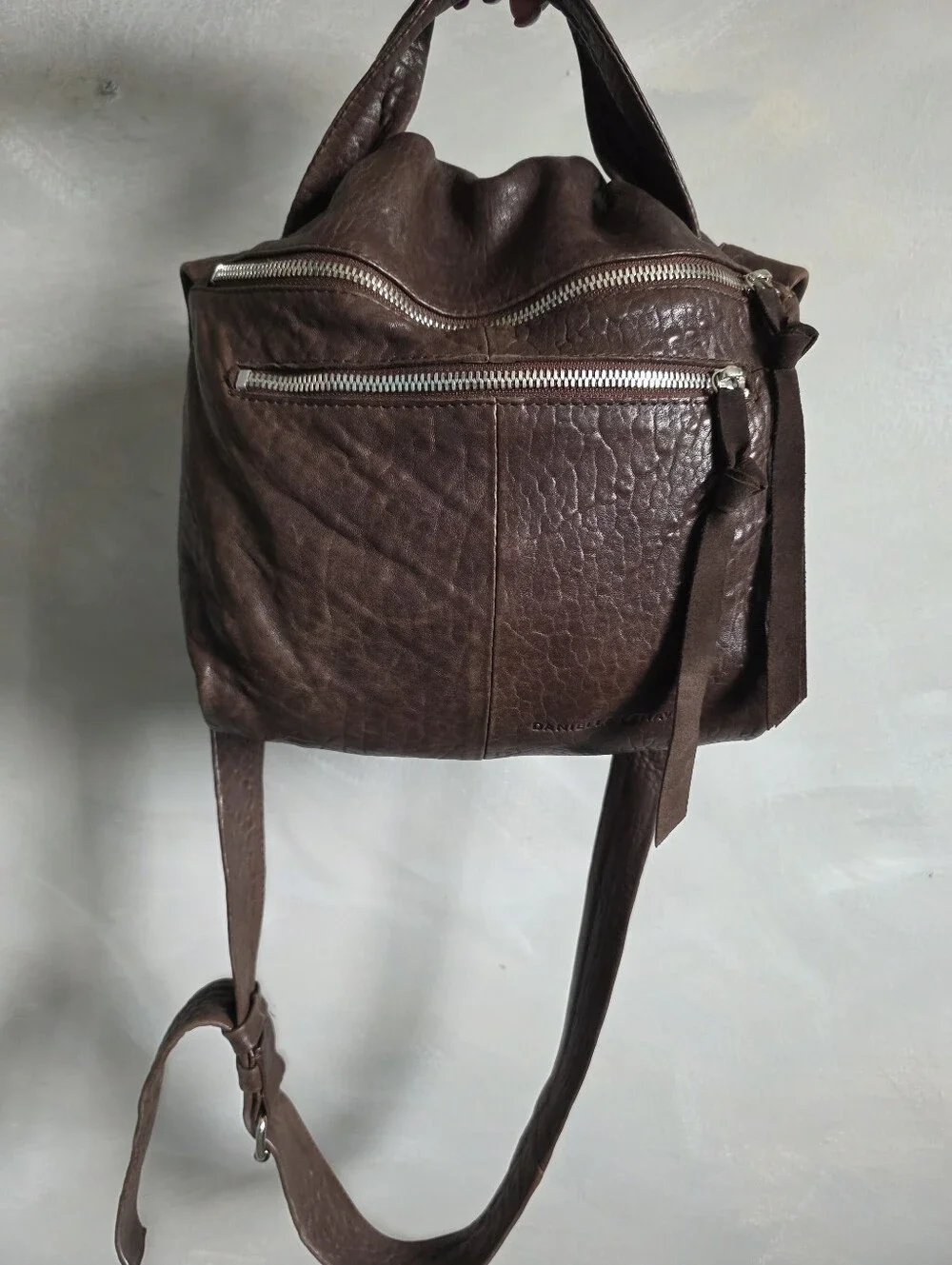 Daniella Lehavi Chocolate Brown Texture Leather Top Handle Crossbody Slouchy Bag